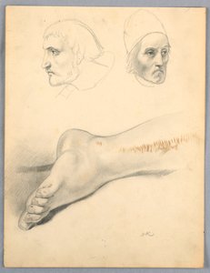 Rysunek, prawa stopa i dwie głowy S, 1852 r. autorstwa Daniel Huntington