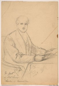 Rysunek, Robert Lenox siedzący przy biurku na potrzeby portretu Izby Handlowej, 1865 r. autorstwa Daniel Huntington