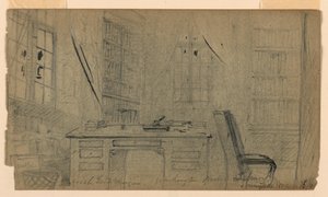 Rysunek, Biblioteka Washingtona Irvinga w Sunnyside, 16 marca 1860 r. autorstwa Daniel Huntington
