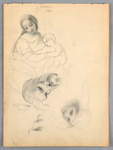 Madonna z Dzieciątkiem, Szkice wg Leonarda Da Vinci i Fra Bartolomeo z Dzieł w Uffizi, Florencja