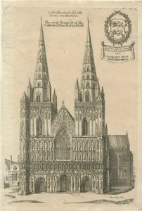 Katedra w Lichfield - Front Zachodni: grawerowanie i [?koniec XVII wieku] autorstwa Daniel King