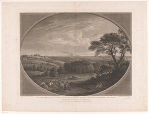 Gezicht op Londen, gezien vanaf Hampstead Heath North View of the Cities of London and Westminster, z częścią Highgate zabraną z Hampstead Heath, niedaleko Hiszpanów (tytuł na obiekcie) autorstwa Daniel Lerpinière