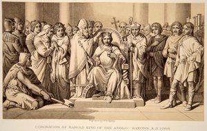 Koronacja Harolda II w 1066 r., ryty W. Ridgeway autorstwa Daniel Maclise