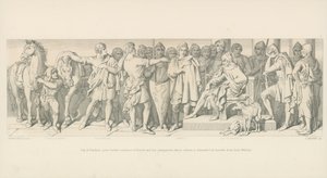 Guy of Ponthieu daje dalsze audiencje Haroldowi i jego towarzyszom, których uwolnienia domagają się heroldowie księcia Williama autorstwa Daniel Maclise