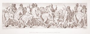 Harold i jego rycerze jadą do miejsca zaokrętowania w Bosham, Sussex, z „Historii o podboju normańskim”, rytego przez L. Grunera, 1866 autorstwa Daniel Maclise