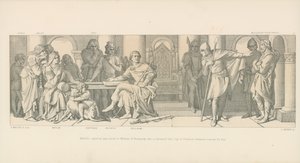 Niewola Harolda ogłoszona Wilhelmowi z Normandii, który zostaje poinformowany, że Guy z Ponthieu żąda za niego okupu. autorstwa Daniel Maclise