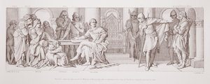 Niewola Harolda ogłoszona Wilhelmowi Normandii, który dowiaduje się, że Guy z Ponthieu żąda za niego okupu, z „Historii podboju normańskiego”, rytowanej przez L. Grunera, 1866 autorstwa Daniel Maclise