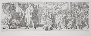 Hołd oddany konsekrowanemu sztandarowi z „Historii podboju normańskiego”, sztychowanej przez L. Grunera, 1866 autorstwa Daniel Maclise