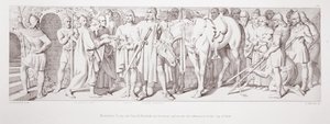 Tymczasem Tostig i Harold Hardrada zwyciężają i otrzymują zgłoszenie miasta York, z „Historii podboju normańskiego”, wyrytej przez L. Grunera, 1866 autorstwa Daniel Maclise