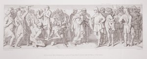 Morcar, wybrany na hrabiego Northumbrii, zamiast Tostiga, Harold mediuje z Nuncjuszami w wyborach, z „Historii podboju normańskiego”, rytowanej przez L. Grunera, 1866 autorstwa Daniel Maclise