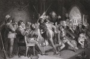 Hall of Glennaquoich – góralska uczta, grawerowana przez P. Lightfoota, z „Waverly” Sir Waltera Scotta (1771-1832) autorstwa Daniel Maclise