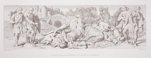 Śmierć Tostiga i Harolda Hardrady po bitwie pod Stamford Bridge, z "Opowieści o podboju normańskim", rycina L. Grunera, 1866 r. autorstwa Daniel Maclise