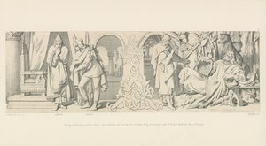 Tostig, rozważając kolejny atak na Harolda, prosi o pomoc Sweyna, króla Danii i Harolda Hardrady, króla Norwegii autorstwa Daniel Maclise