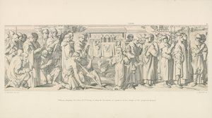 William, wyświetla relikwie św. Walerego, aby ukoić niezadowolenie części swoich żołnierzy z proponowanej inwazji autorstwa Daniel Maclise