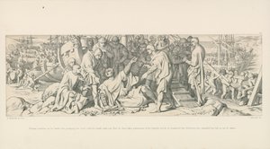 William potyka się, lądując, ale chwytając ziemię ręką, woła, że w ten sposób przejmuje w posiadanie angielską glebę, i w ten sposób uspokaja swoich zwolenników, którzy uznali jego upadek za zły omen autorstwa Daniel Maclise