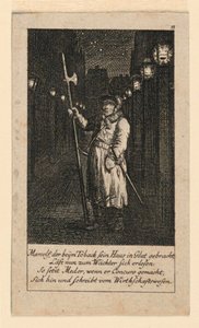 Strażnik nocny, ilustracja do „Königl: Grosbrit [anian] kalendarz genealogiczny na rok 1780 Lauenberg autorstwa J.G. Berenberga” autorstwa Daniel Nikolaus Chodowiecki