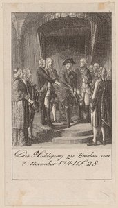 Hołd we Wrocławiu 7 listopada 1741 autorstwa Daniel Nikolaus Chodowiecki