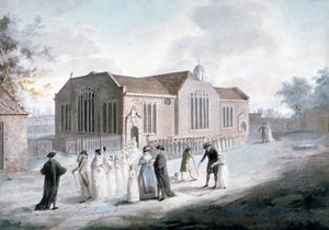 Procesja uczniów wchodzących do Broadway Chapel, Westminster, Londyn, 1797