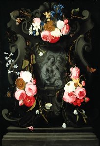 Girlanda kwiatów ze Świętą Rodziną, 1625-27 (olej na miedzi)