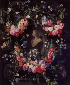 Girlanda kwiatów otaczająca marmurowe popiersie arcyksięcia Leopolda Guglielma, ok.1647 autorstwa Daniel Seghers