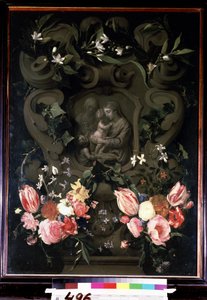 Madonna z Dzieciątkiem, Święta Elżbieta i Jan Chrzciciel jako dziecko w kwiecistej girlandzie. Obraz Daniela Seghersa (1590-1661). Olej na miedzi, 84 x 61 cm autorstwa Daniel Seghers