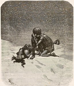 Człowiek, który się śmieje - Gwynplaine i mała Dea, autor: Daniel Vierge