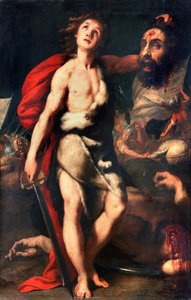 David zwycięzca Giant Goliath trzyma głowę w dłoni Obraz Daniele Crespi (1598-1630) 1623 Palazzo Borromeo, Isola Bella, Stresa Włochy