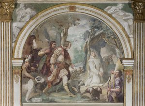 Spotkanie św. Hugo z Rogerem z Kalabrii, 1629 autorstwa Daniele Crespi