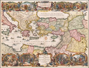 Holenderska mapa wschodniego wybrzeża Morza Śródziemnego z 1695 r. przedstawiająca podróże św. autorstwa Daniël Stopendaal