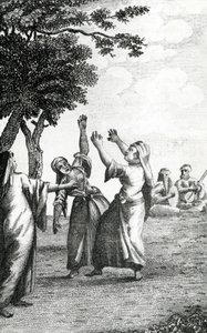 Tańczące dziewczyny w Egipcie, zaczerpnięte z Podróży Niebuhrsa przez Arabię i inne kraje Wschodu, 1792 autorstwa Danish School