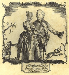 Szczęście się dla ciebie kręci, hrabio Struensee! 1772 (drzewryt) autorstwa Danish School