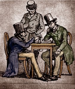 Soren Kierkegaard gra w szachy (pióro i tusz z wash na papierze)
