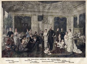 Rodzina królewska Danii (kolorowy grawerunek)