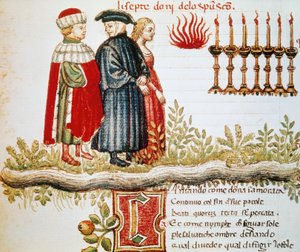 Vergilius, Dante ja Matelda, Kiirastus, Canto XXIX, valaistu sivu Divine Comedysta, Dante Alighieri (1265-1321)puola autorstwa Dante Alighieri