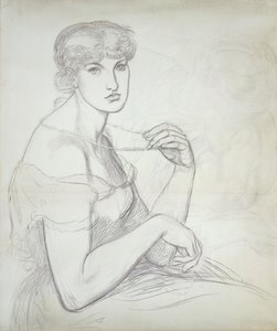 Siedząca kobieta trzymająca naszyjnik, po prawej inna postać kobieca, autorstwa Dante Gabriel Charles Rossetti