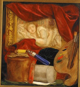 Butelki (olej na płycie montowane na panelu) autorstwa Dante Gabriel Charles Rossetti