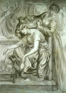 Pieśń Śmierci Desdemony (czarno-czerwona kreda na papierze) autorstwa Dante Gabriel Charles Rossetti