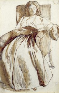 Elizabeth Siddal czyta książkę (pióro i atrament i pranie) autorstwa Dante Gabriel Charles Rossetti