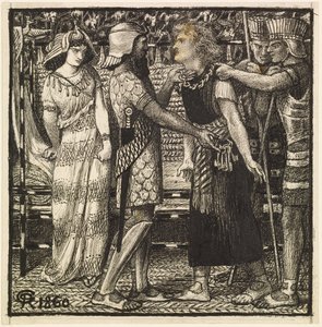 Józef oskarżony przed Potyfarem (ukończona kompozycja) autorstwa Dante Gabriel Charles Rossetti