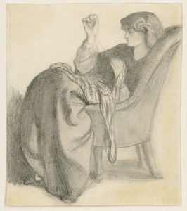 Lachesis: Studium Jane Morris siedzącej na krześle do szycia, lata 60. XIX wieku autorstwa Dante Gabriel Charles Rossetti