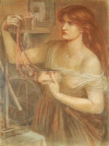 Zmartwychwstały o świcie - Gretchen Discovering Fausts Jewels , 1868 (kreda na papierze) autorstwa Dante Gabriel Charles Rossetti