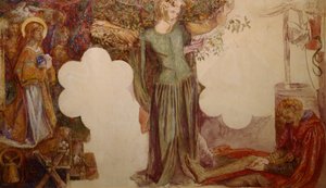 Sir Lancelot przez swój grzech uniemożliwił wejście do Kaplicy Świętego Graala autorstwa Dante Gabriel Charles Rossetti