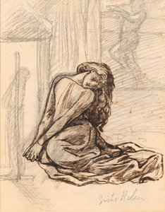Irmã Helen, c.1870 (grafite e tinta marrom sobre papel montado a bordo)polonês autorstwa Dante Gabriel Charles Rossetti