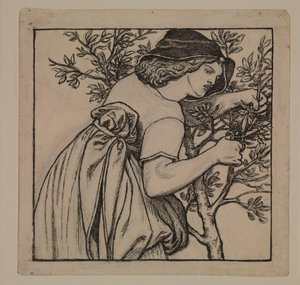 Miesiąc miodowy króla René - Ogrodnictwo - Projekt malowanego panelu do gabinetu autorstwa Dante Gabriel Rossetti