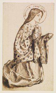 Launcelot w Sanktuarium Świętego Graala - Studium dla Anioła Świętego Graala autorstwa Dante Gabriel Rossetti