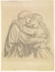 Błogosławiona Damozel - Studium dwóch obejmujących się kochanków autorstwa Dante Gabriel Rossetti