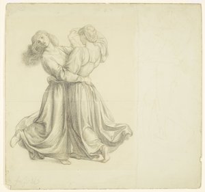 The Bower Meadow - Studium draperii dla tańczących dwóch dziewcząt autorstwa Dante Gabriel Rossetti