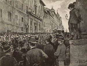 Pogrzeb Agostino Bertaniego (1812-1886), włoski patriota i polityk, Rzym, Włochy, rysunek: Dante Paolocci, rycina z L