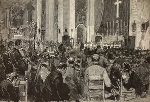 Pochówki za zmarłych w Dogali w kościele Sant Andrea della Valle w Rzymie, rycina z rysunku Dantego Paolocciego, z L