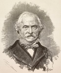 Portret Terenzia Mamianiego (1799-1885), włoskiego polityka i pisarza, rycina z rysunku Dantego Paolocciego i fotografii Della Valle, z L